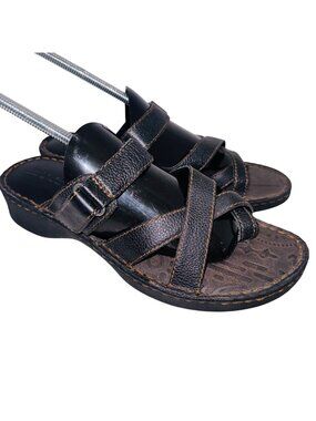 Autumn Run Leather Strappy Sandal Black 9 Cushion Comfort Wedge Adjustable Strap